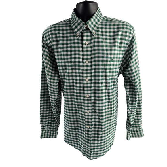 Brooks Brothers Mens Green Gingham Check Slim Fit Button Down Shirt Large - Picture 1 of 8